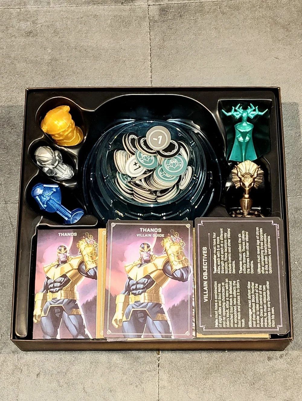 NOB MARVEL VILLAINOUS INFINITE POWER BOARD GAME GOLD BOX ARTWORK COMPLETE GAME